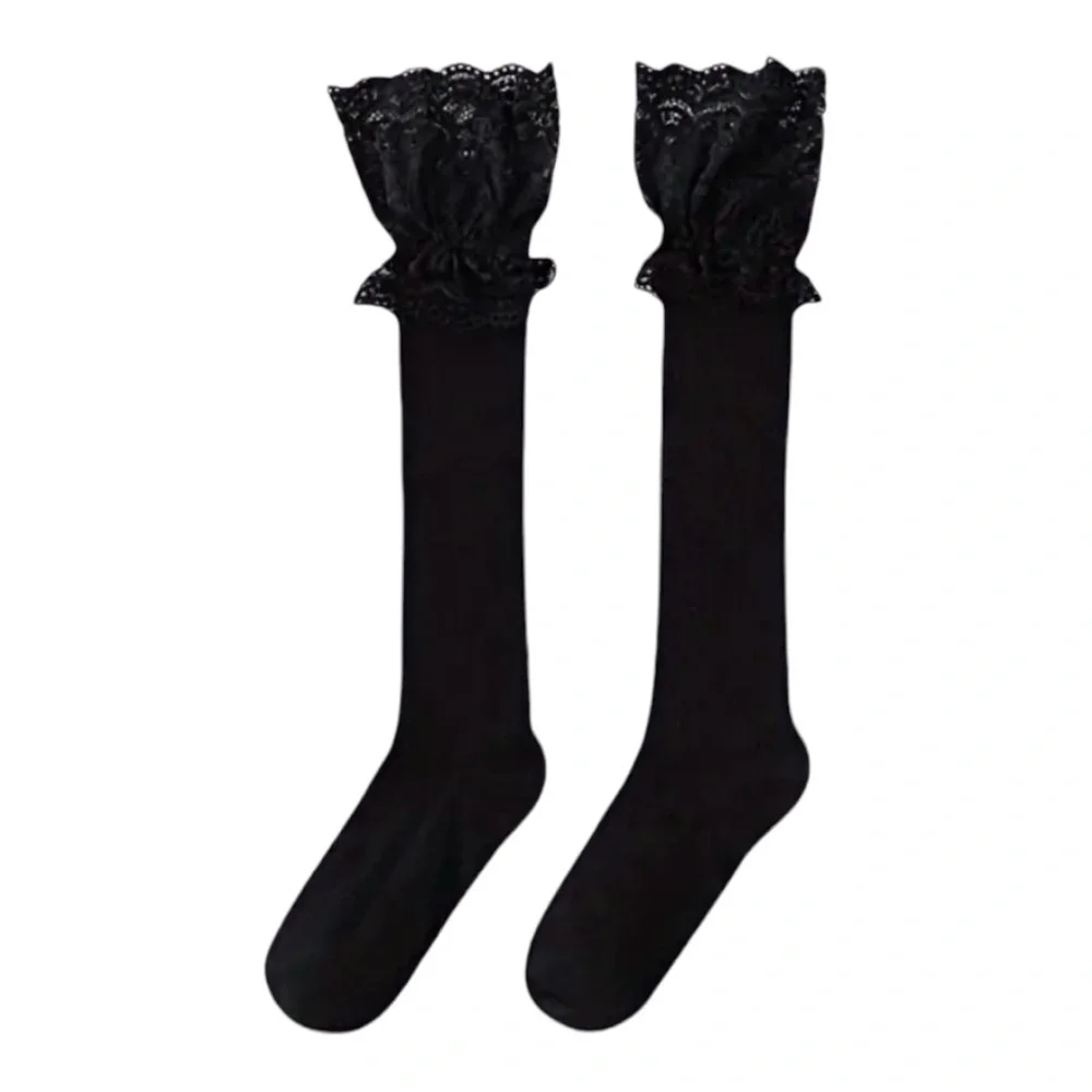 Cozy Black Lace Knee High Socks Soft Warm Over the Knee‎ One Size